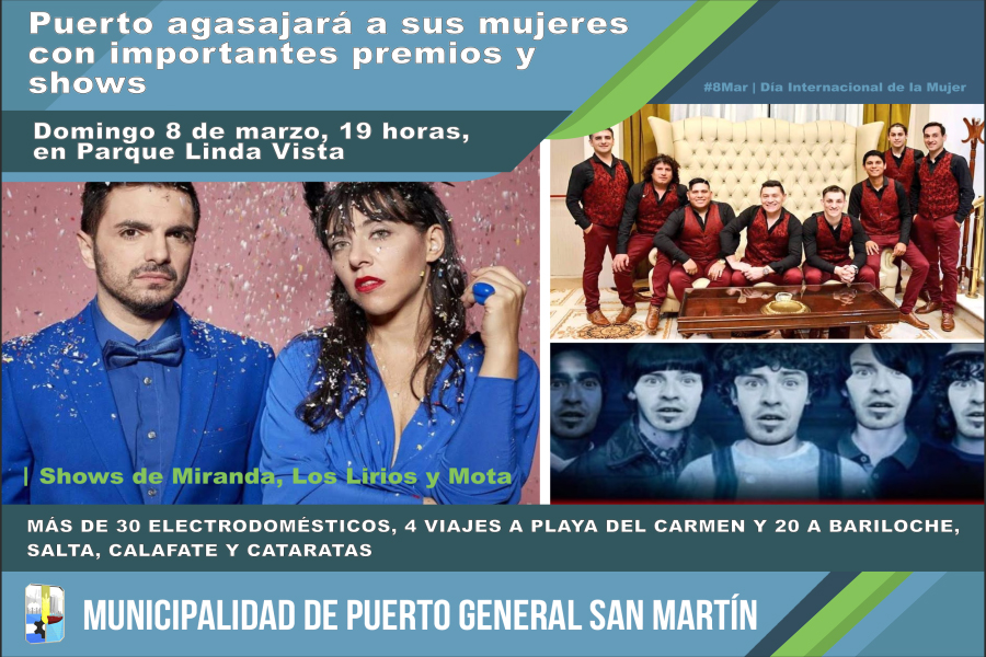 Puerto homenajeará a las mujeres en su día con importantes premios y shows de Mota, Los Lirios y Miranda