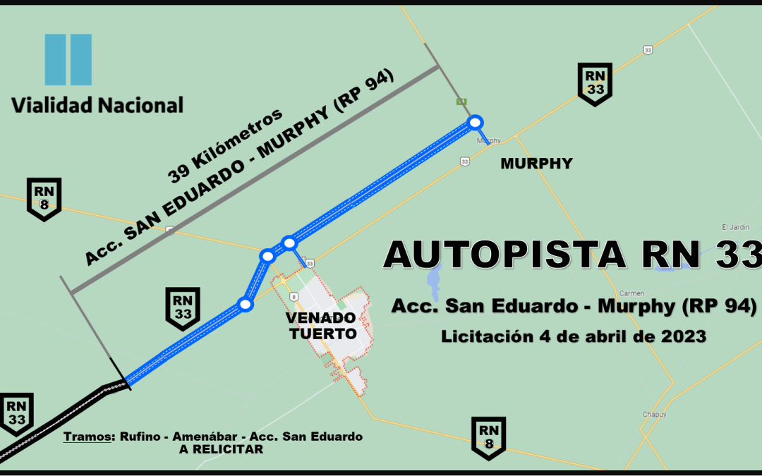 VIALIDAD NACIONAL LICITA LA AUTOPISTA RN 33 ENTRE SAN EDUARDO Y MURPHY
