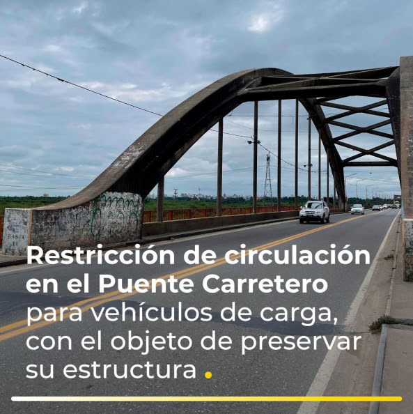 Vialidad Nacional comenzó a restringir el paso del transporte de cargas sobre el Puente Carretero